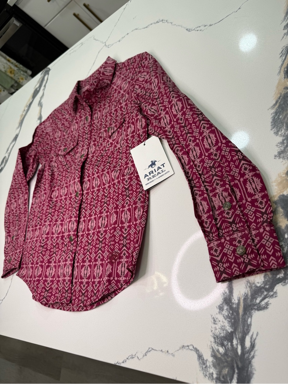 NWT Ariat R.E.A.L. Girls Alma Long Sleeve Snap Western Shirt Magenta Youth S/8
